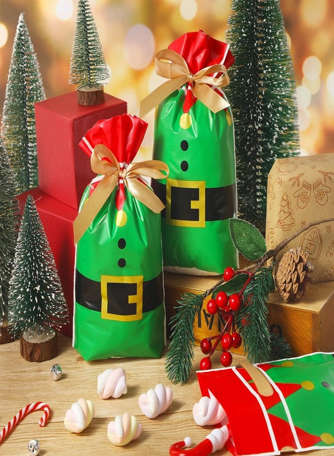 Funrous Christmas Drawstring Favor Bags Christmas Plastic Treat Candy Bag for Kids Birthday Snack Wrapping Party Favors Decor (50 Pcs, Elves Suit) - Image 4